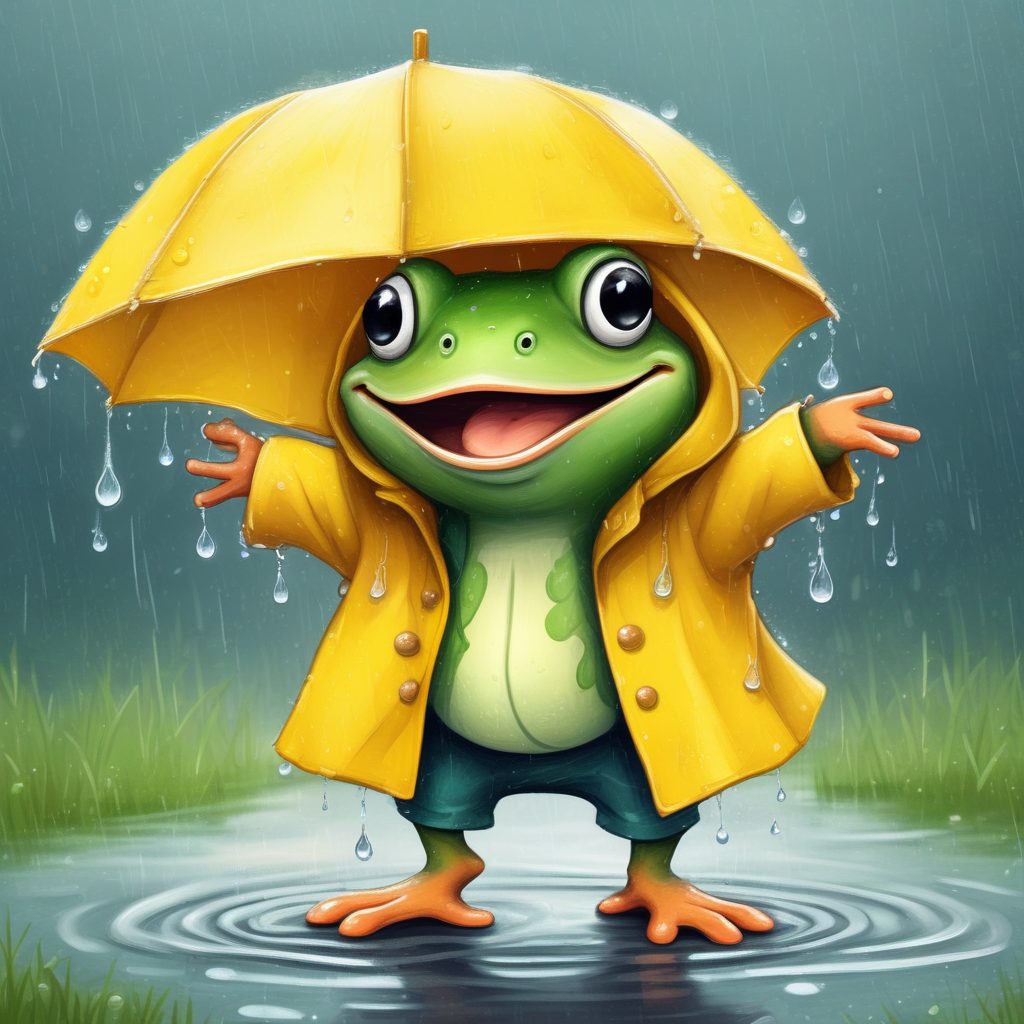 手绘故事书风格：下雨天的小青蛙扁平插画AI生成技巧
