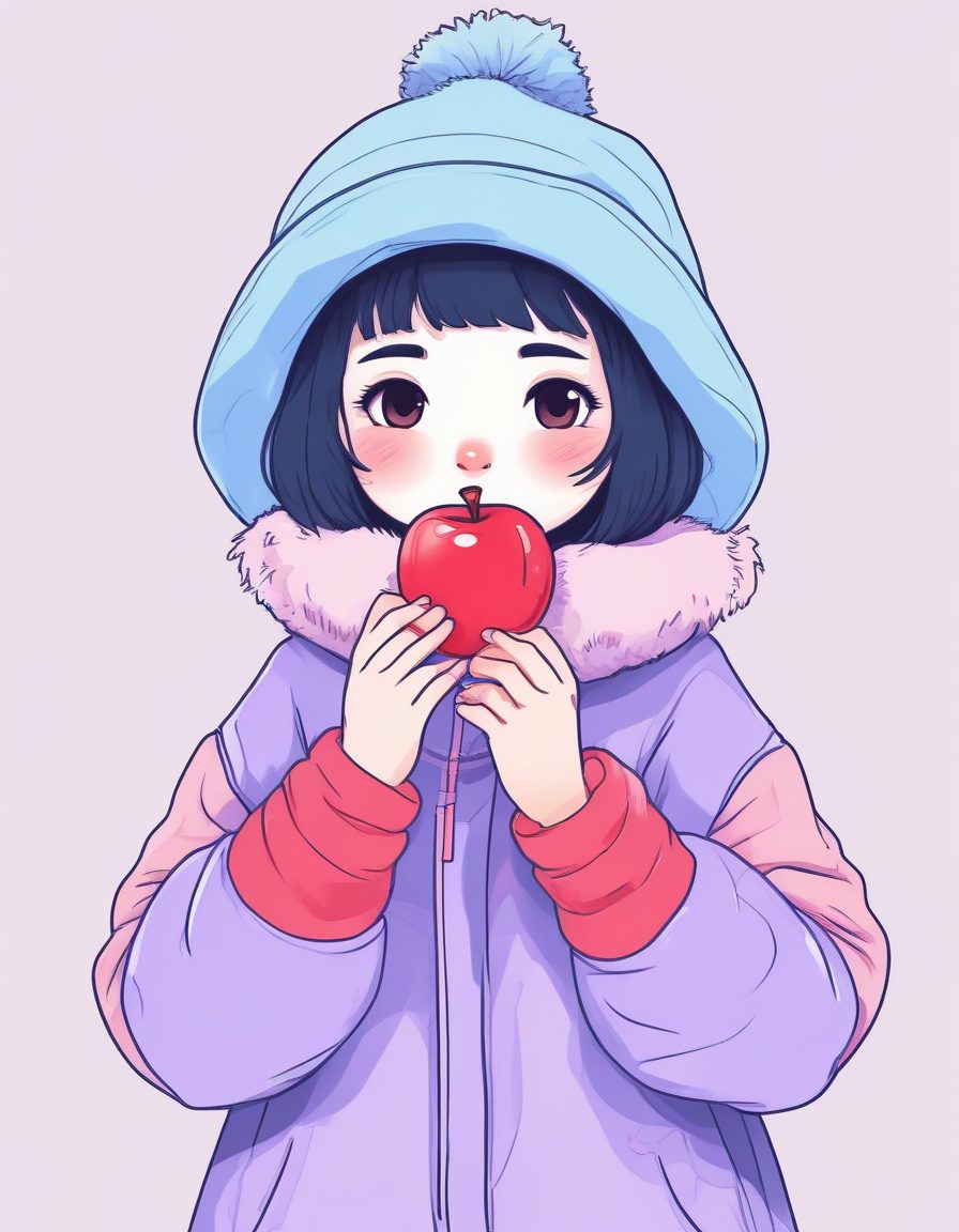 🍎手里拿个小苹果！极简手绘线稿，俏皮少女感头像分享