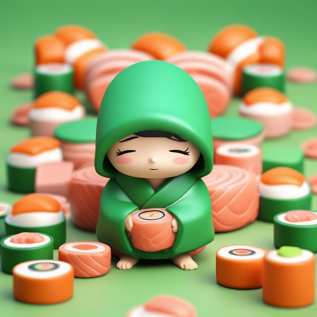 寿司大师Q版:Octane渲染日式盲盒风格全身站立照