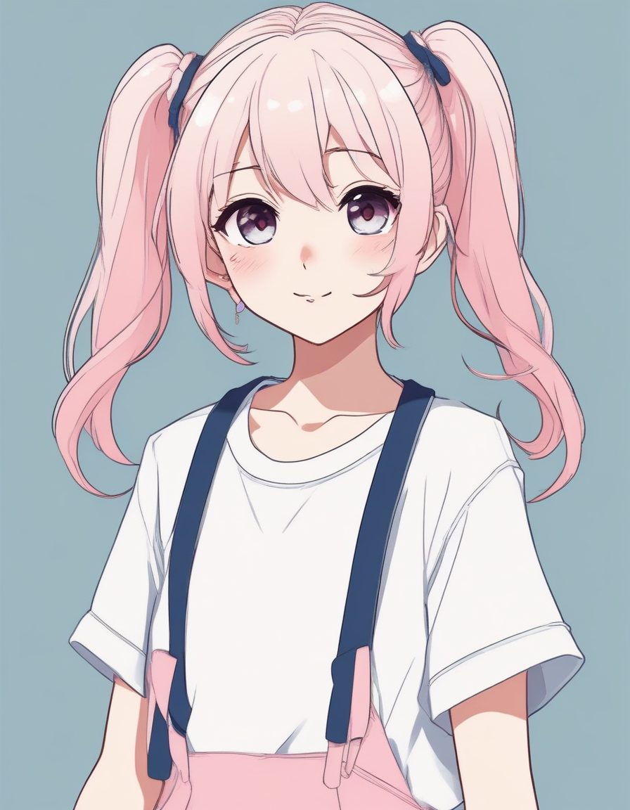 💖双马尾元气少女!日系可爱线稿插画,淡粉色系壁纸,做头贴绝了