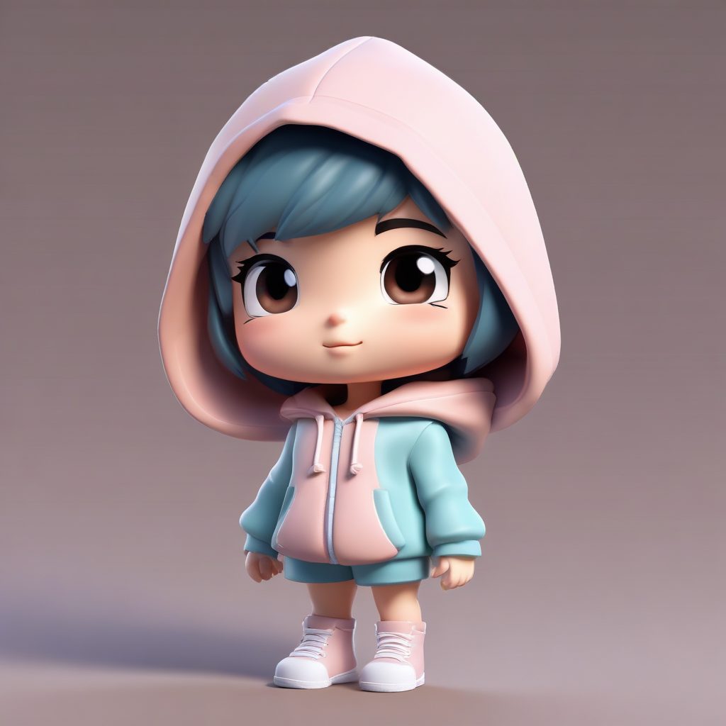 双手插兜：酷飒Q版少女的自信站姿3D全身渲染