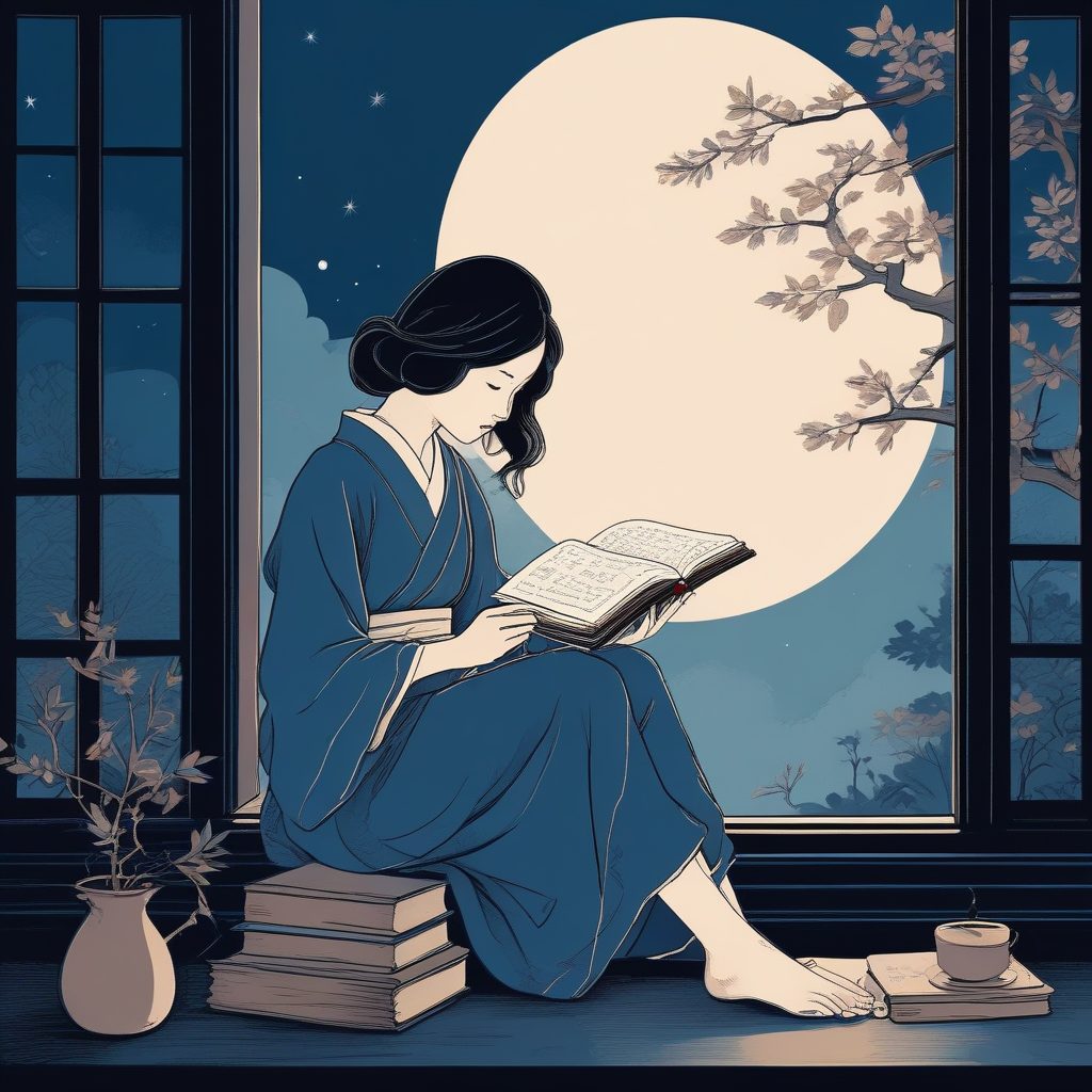 🌙睡前故事风！暗调柔和色极简少女线稿，营造静谧氛围感