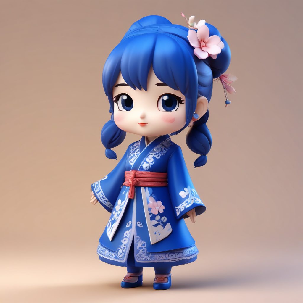 🌊水系温柔！水墨蓝国风Q版女孩，超治愈3D黏土风壁纸