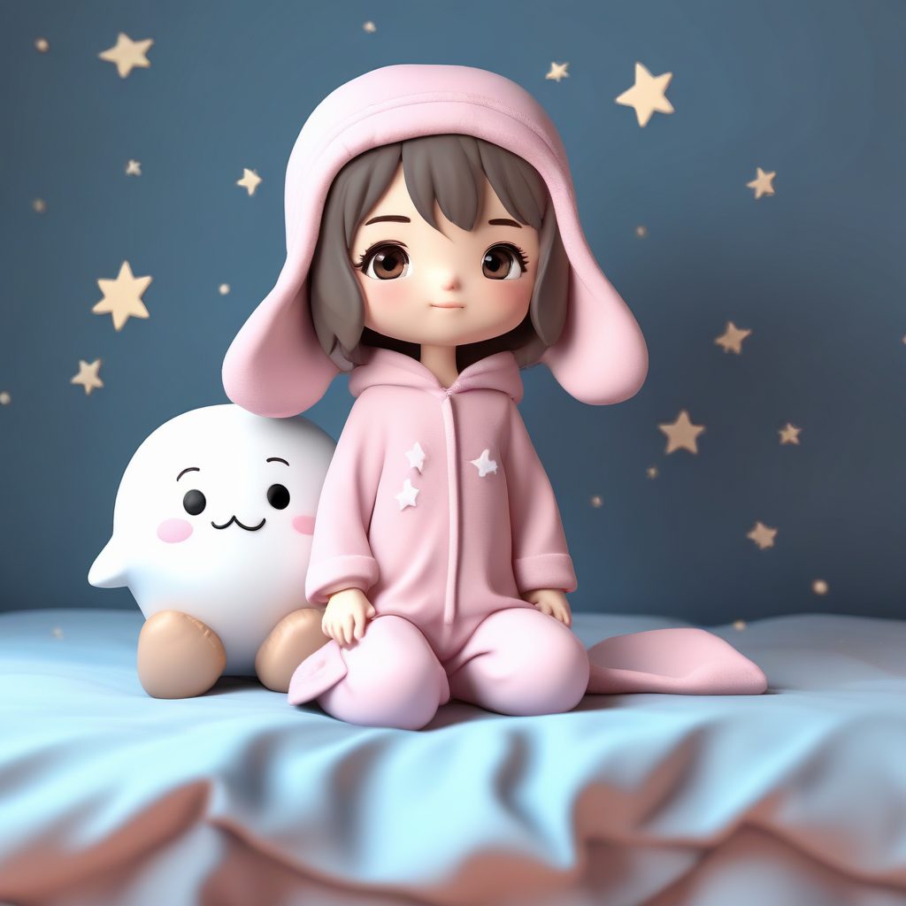 🌙睡衣派对Q版!抱着月亮抱枕的冬日少女,粘土全身像