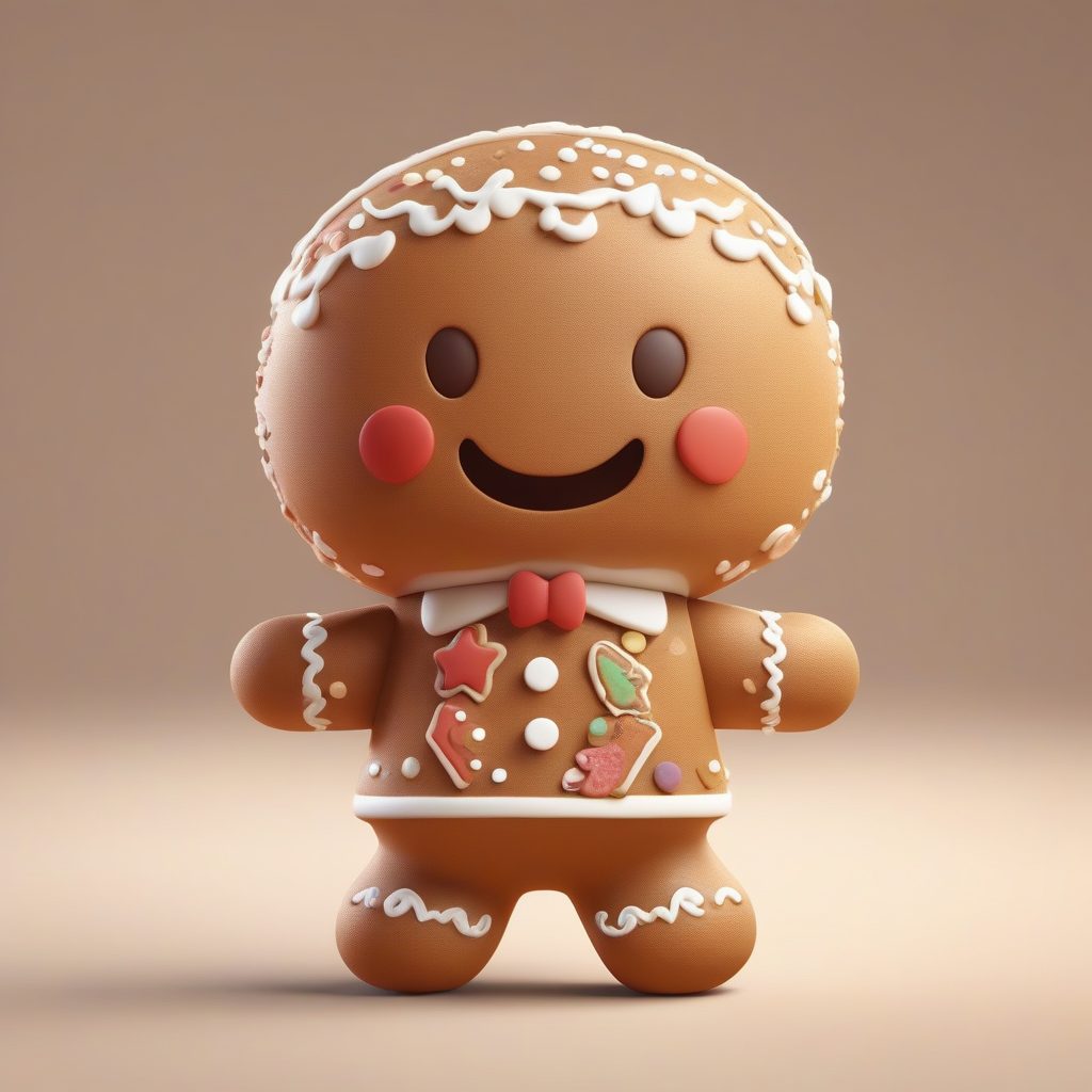 Stable Diffusion圣诞姜饼人:粘土材质Q版盲盒角色全身站立渲染