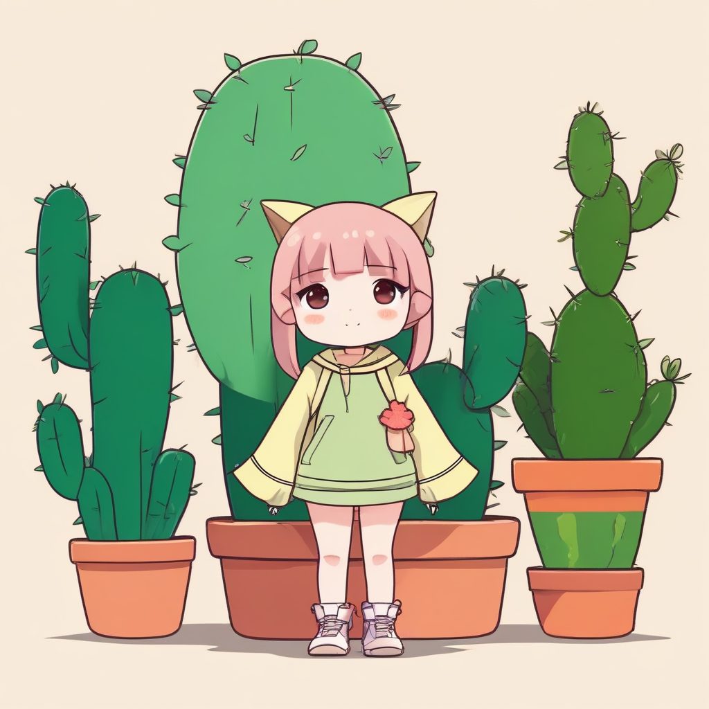 🌵反差萌！仙人掌Chibi抱抱姿势，高级感治愈系壁纸/素材