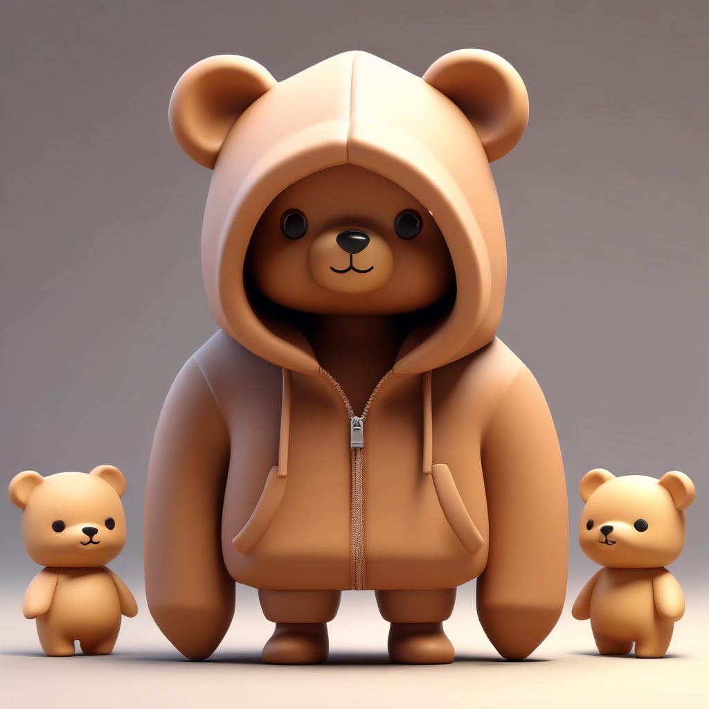 泰迪熊绒帽Q版角色：3D可爱粘土风格全身图生成