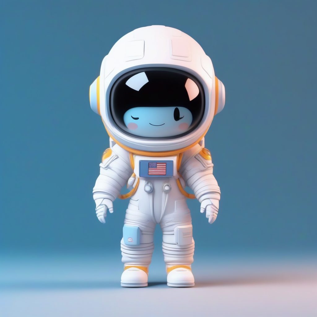 太空漫步！极简主义宇航员Q版手办设计，全身3D渲染提示词