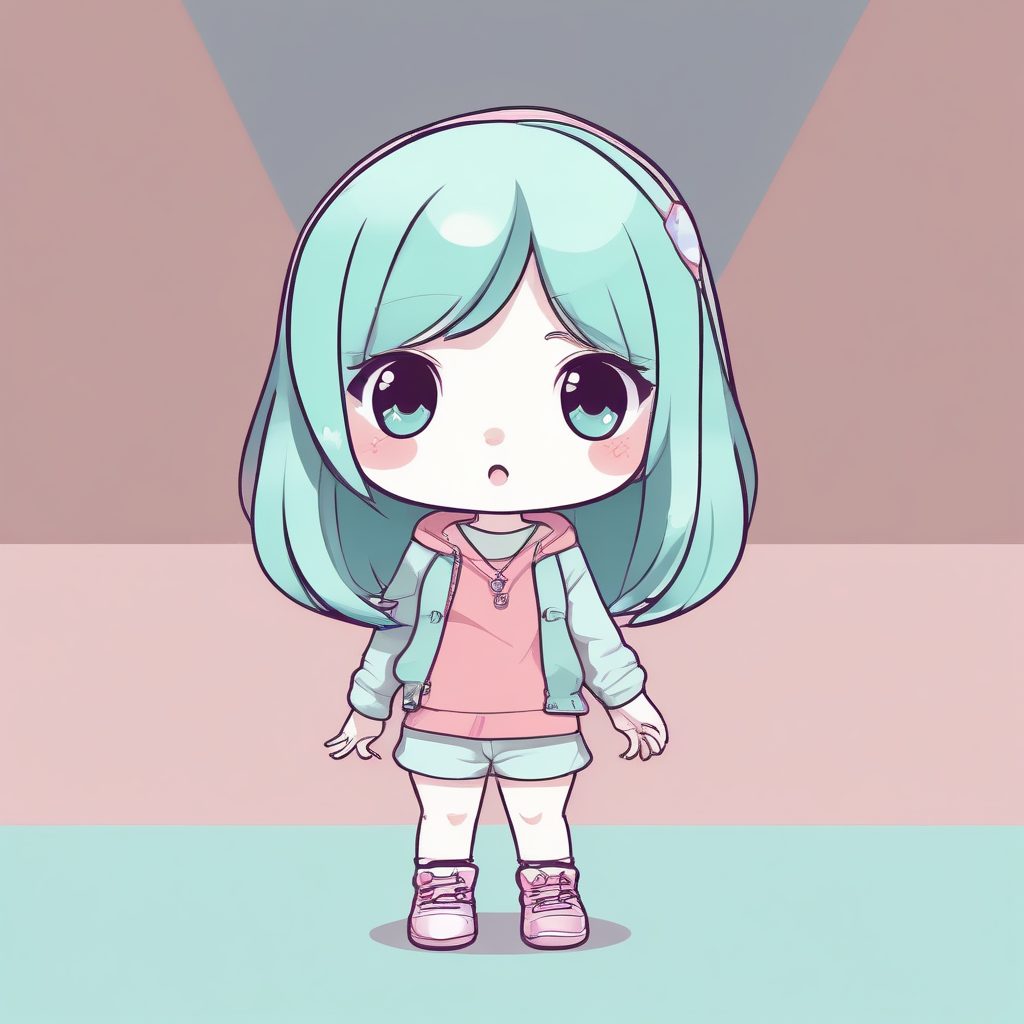 🍭糖果色块Chibi：几何撞色Q版全身像，纯薄荷绿背景