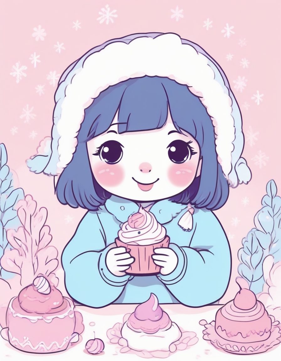 🍰甜点控必存！极简线稿插画，可爱少女与冬日甜点