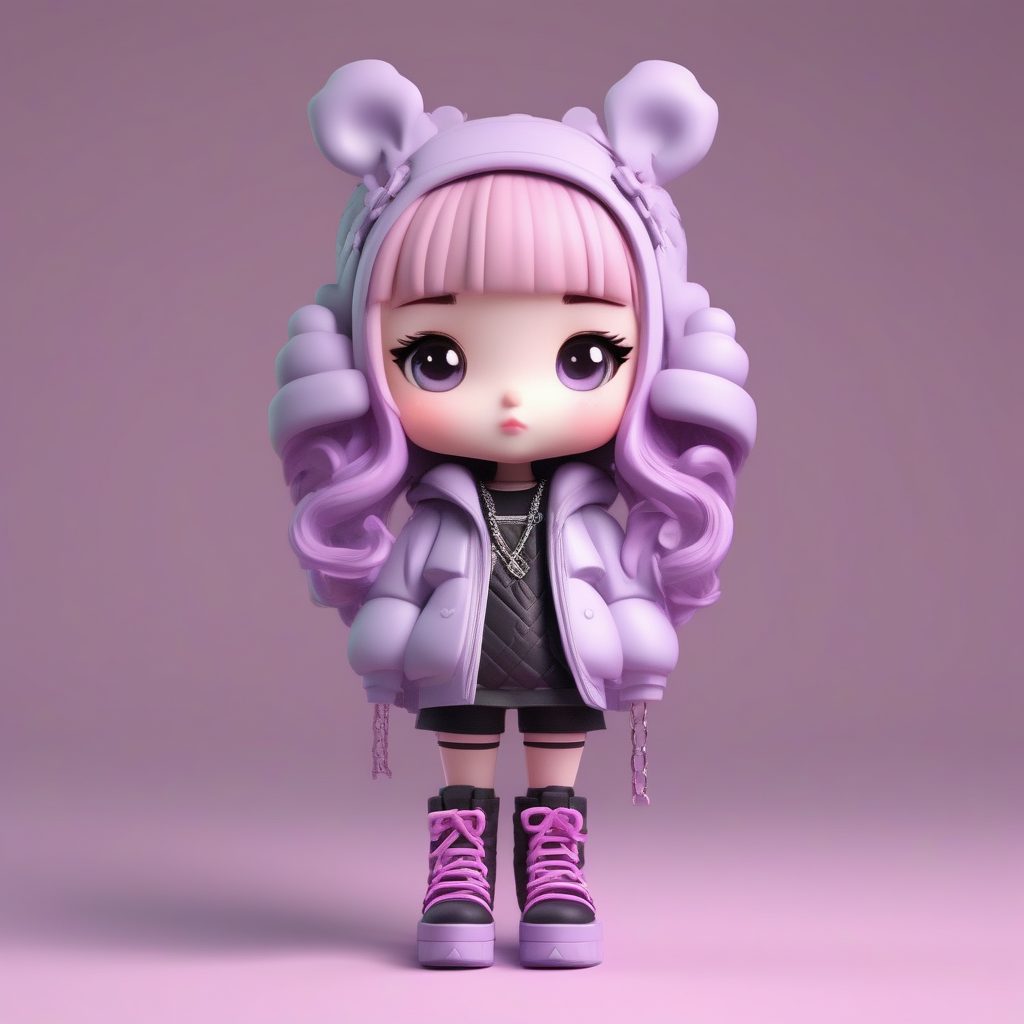 甜酷粉彩哥特风：Q版冬季时尚穿搭3D盲盒全身站立图