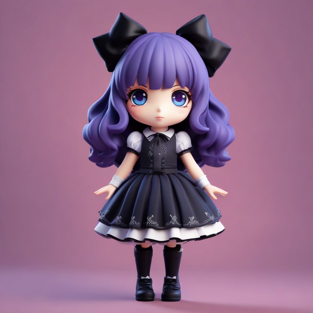 🎀甜酷风！暗黑系哥特Q版美少女，高细节3D渲染盲盒手办提示词