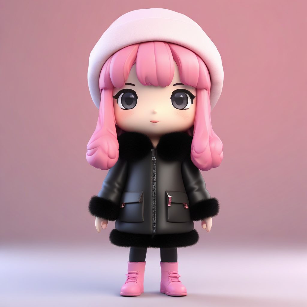 🎀甜酷风!C4D粘土Q版皮草外套女孩,戴贝雷帽的时尚穿搭头像