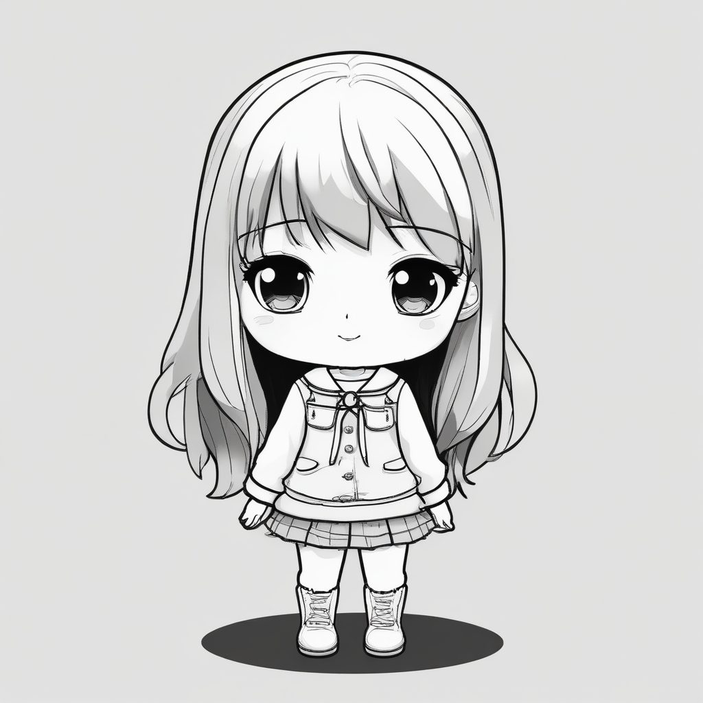 🖤甜酷辣妹风Chibi！低饱和度黑白配色纯灰背景全身像