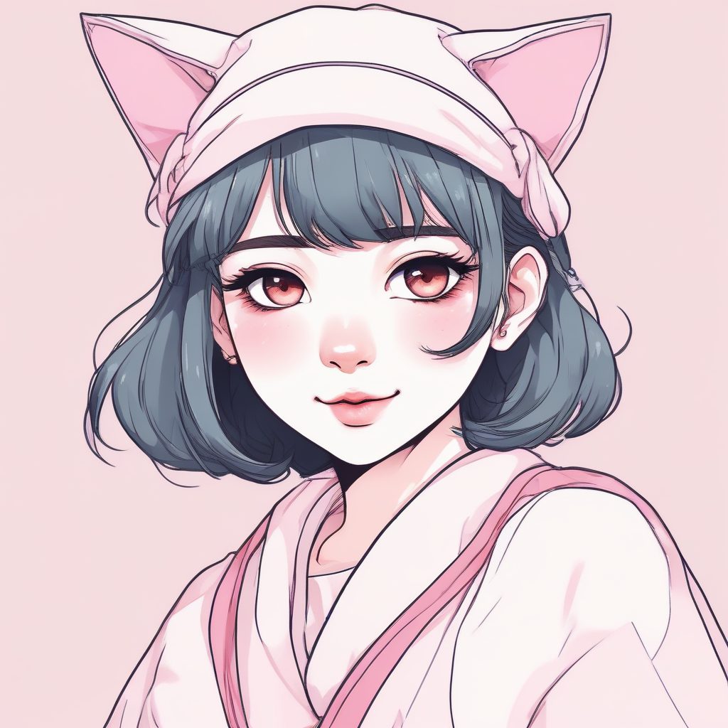 💖甜酷少女必收！猫耳头箍日系插画：Macaron粉色系近景特写