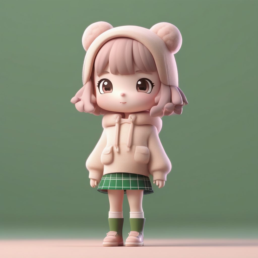 甜美冬季格纹穿搭Q版全身像：Octane渲染的可爱盲盒风格提示词