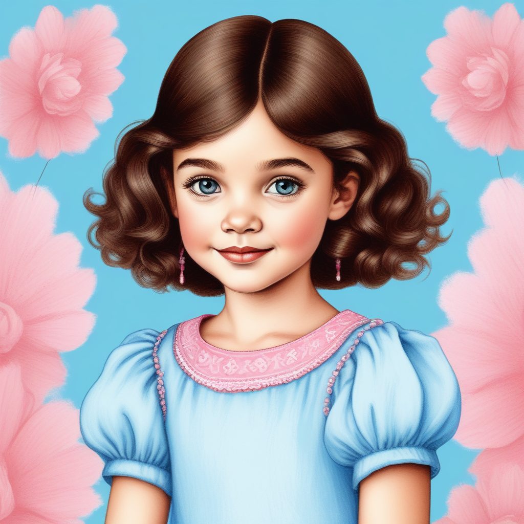 甜美公主风:AI绘制粉色泡泡袖上衣的软萌少女插画