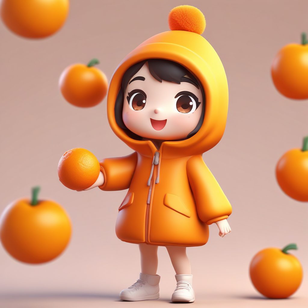 🍊甜美橘子味!Pop Mart风Q版女孩吃橘子,俏皮表情头像生成