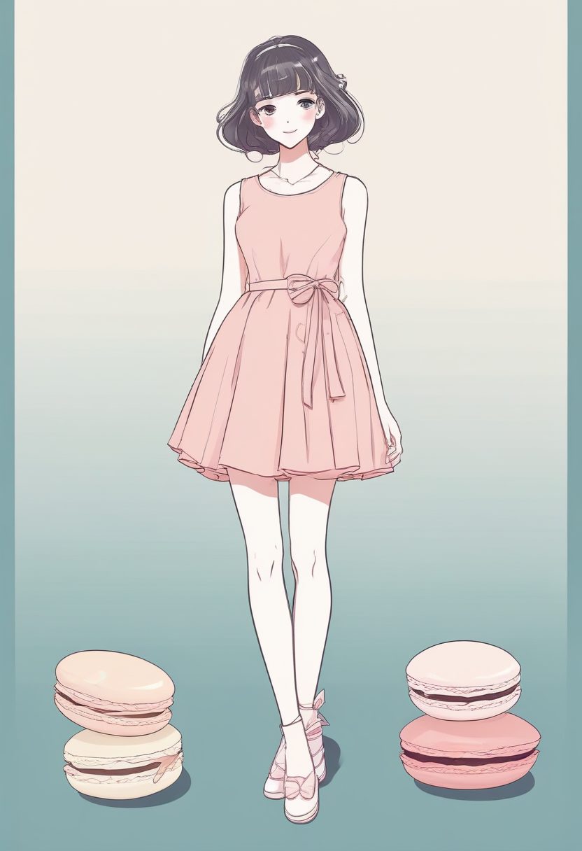 甜美可爱风！极简线稿插画：泡泡裙女孩全身像，Macaron低饱和度配色！