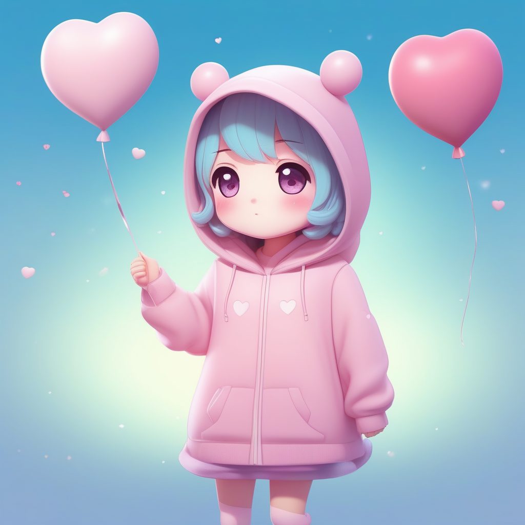 甜美Q版全身像AI提示词:8K极简风Q萌女孩纯色背景站立教程