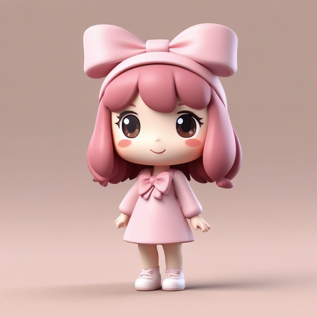 甜美系Q版:戴着蝴蝶结发带的冬日女孩3D手办生成