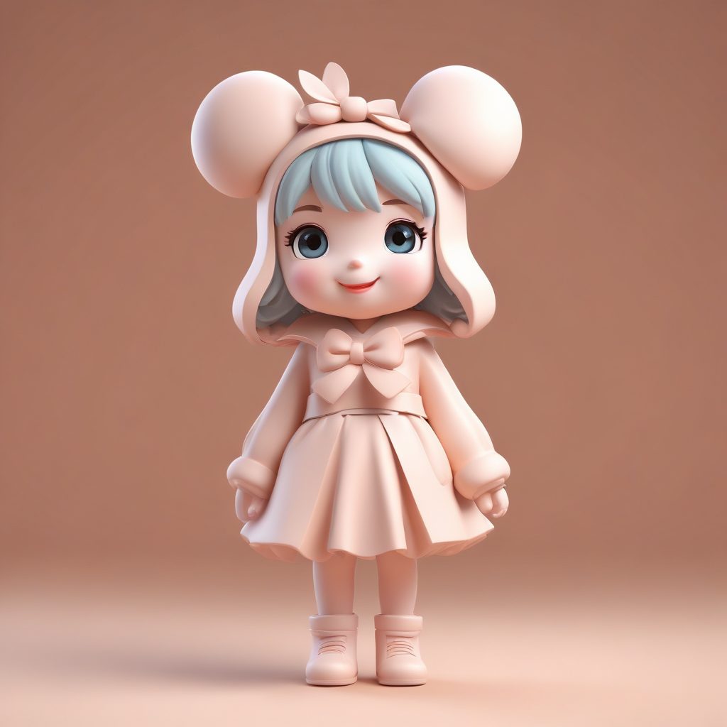 甜美系Q版:戴着巨大蝴蝶结的冬装女孩,害羞表情