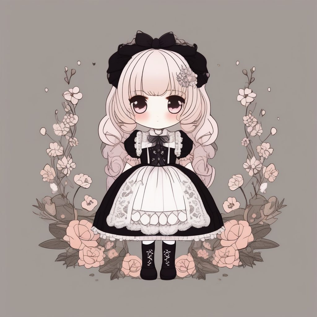 甜美系田园哥特Q版女孩:Midjourney高细节卡哇伊风格全身插画秘籍
