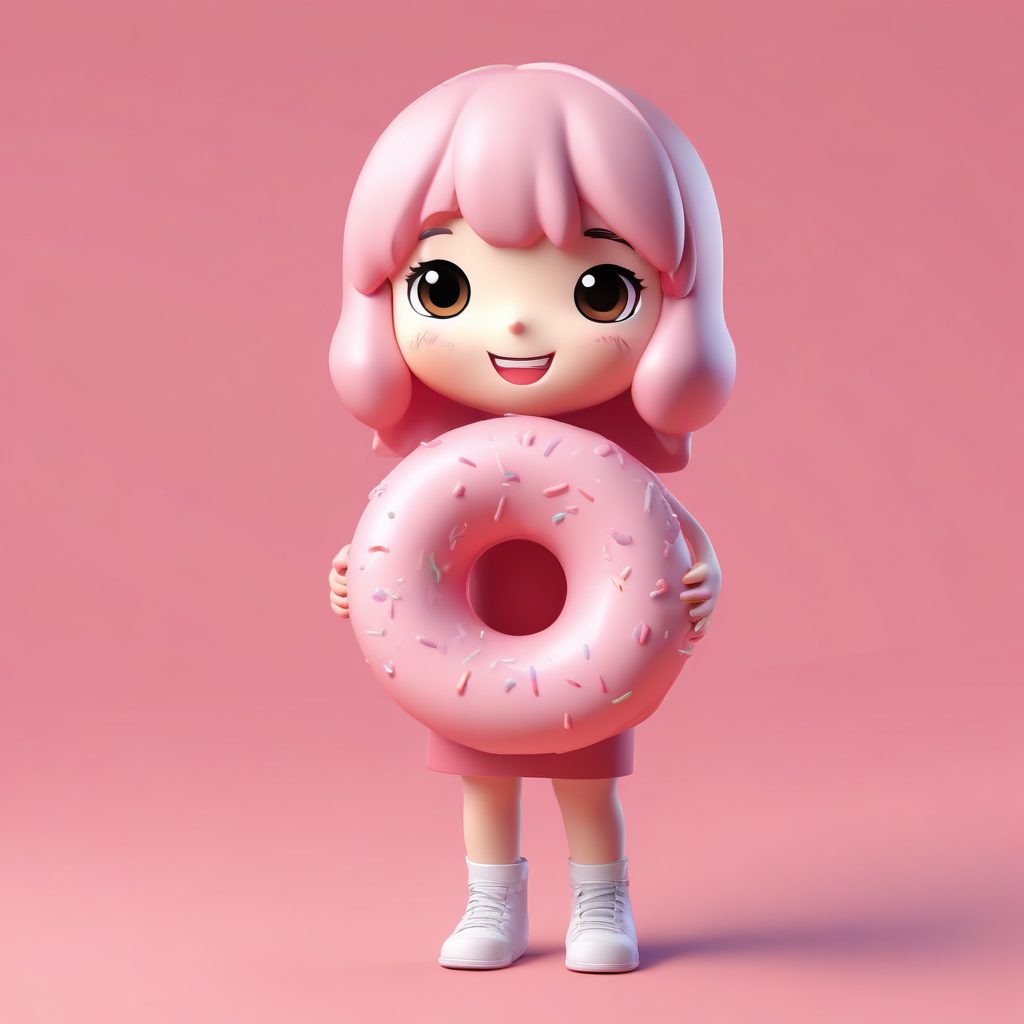 甜品控的幸福瞬间:抱着巨型甜甜圈的Q版插画