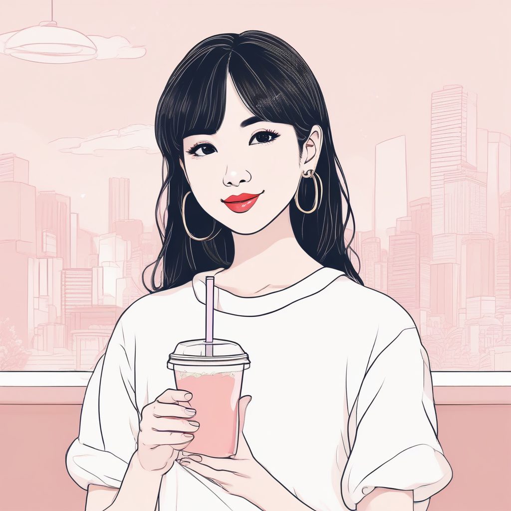 🥤甜品控狂欢！奶茶少女极简插画，粉黄Macaron配色超可爱！