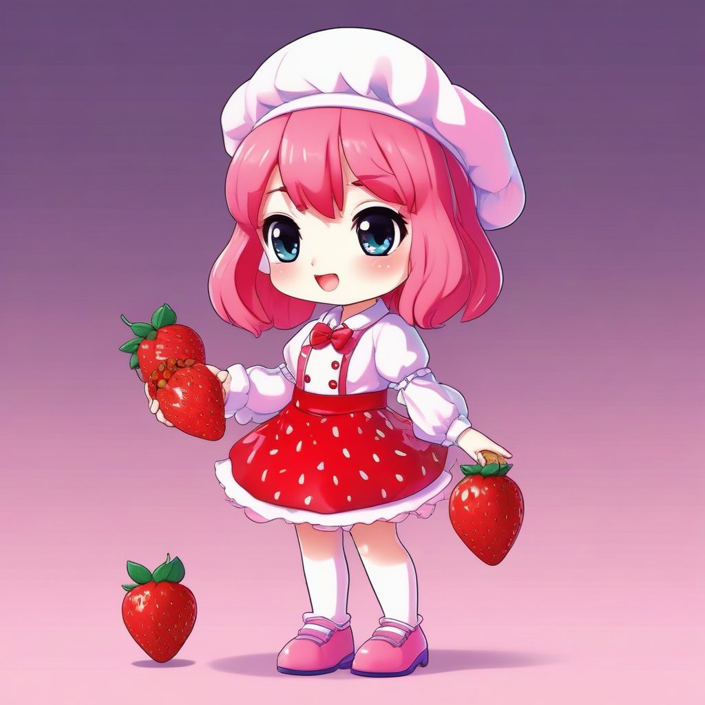 🍓甜系爆款！Q版草莓蛋糕师插画，治愈系头像生成神器，赶紧收藏！