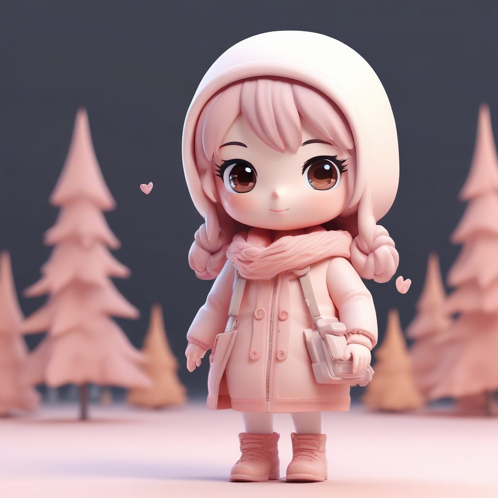 🍑甜系蜜桃粉!手持迷你相机Q版少女,C4D旅行风全身像