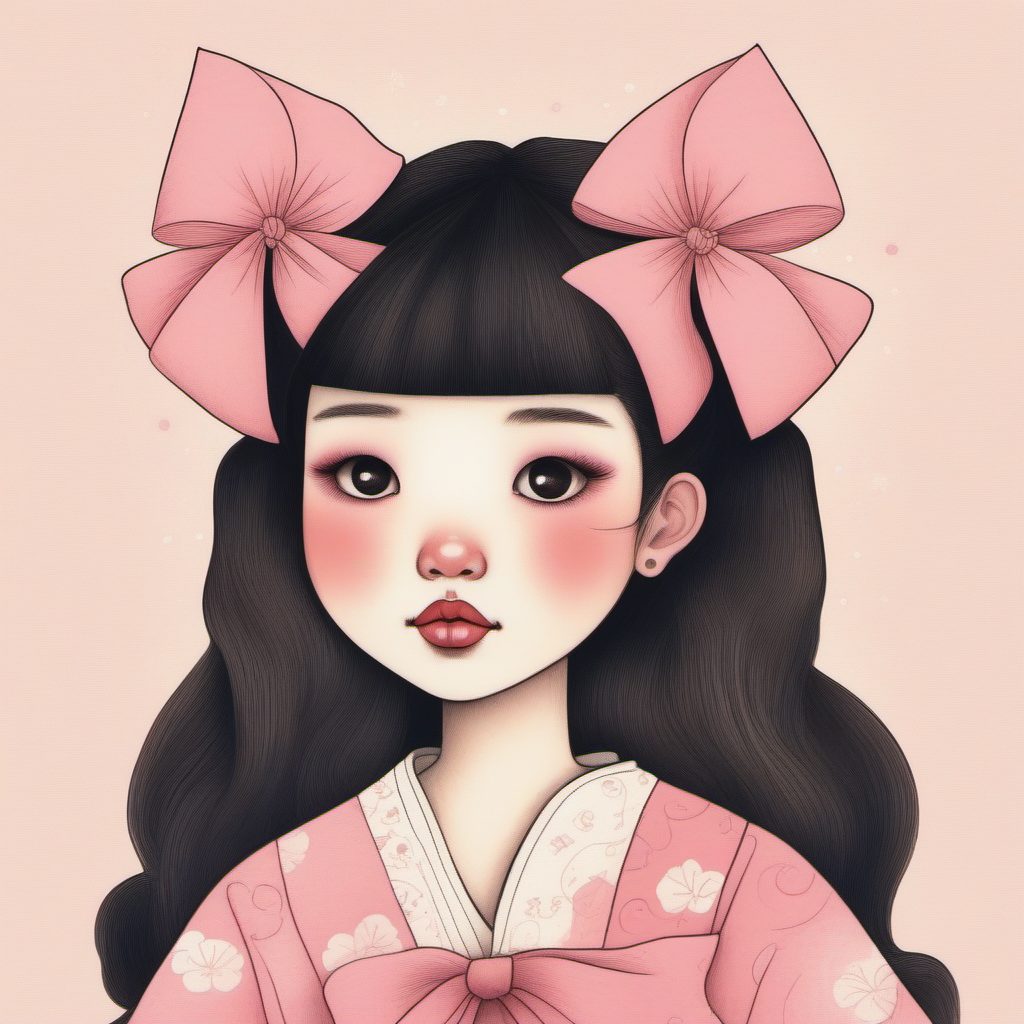 甜系日系插画:AI生成双马尾女孩的梦幻纸张纹理