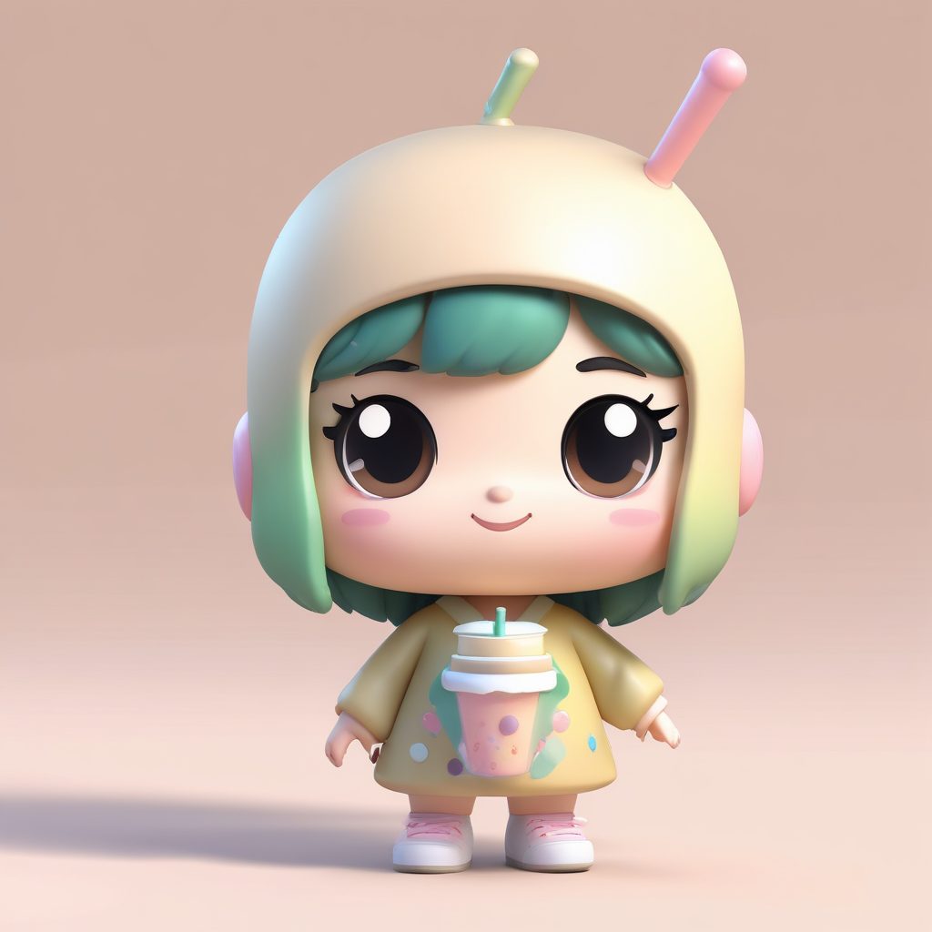 甜系少女必备！超萌珍珠奶茶Q版女孩，立体3D渲染，出图率100%