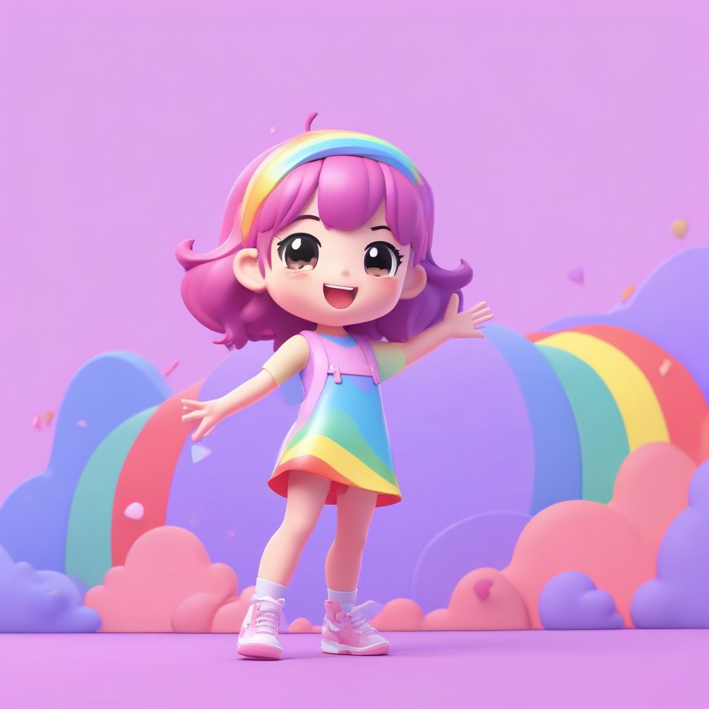 🌈甜心收藏！彩虹马卡龙配色Q版女孩全身像 | 黏土风头像