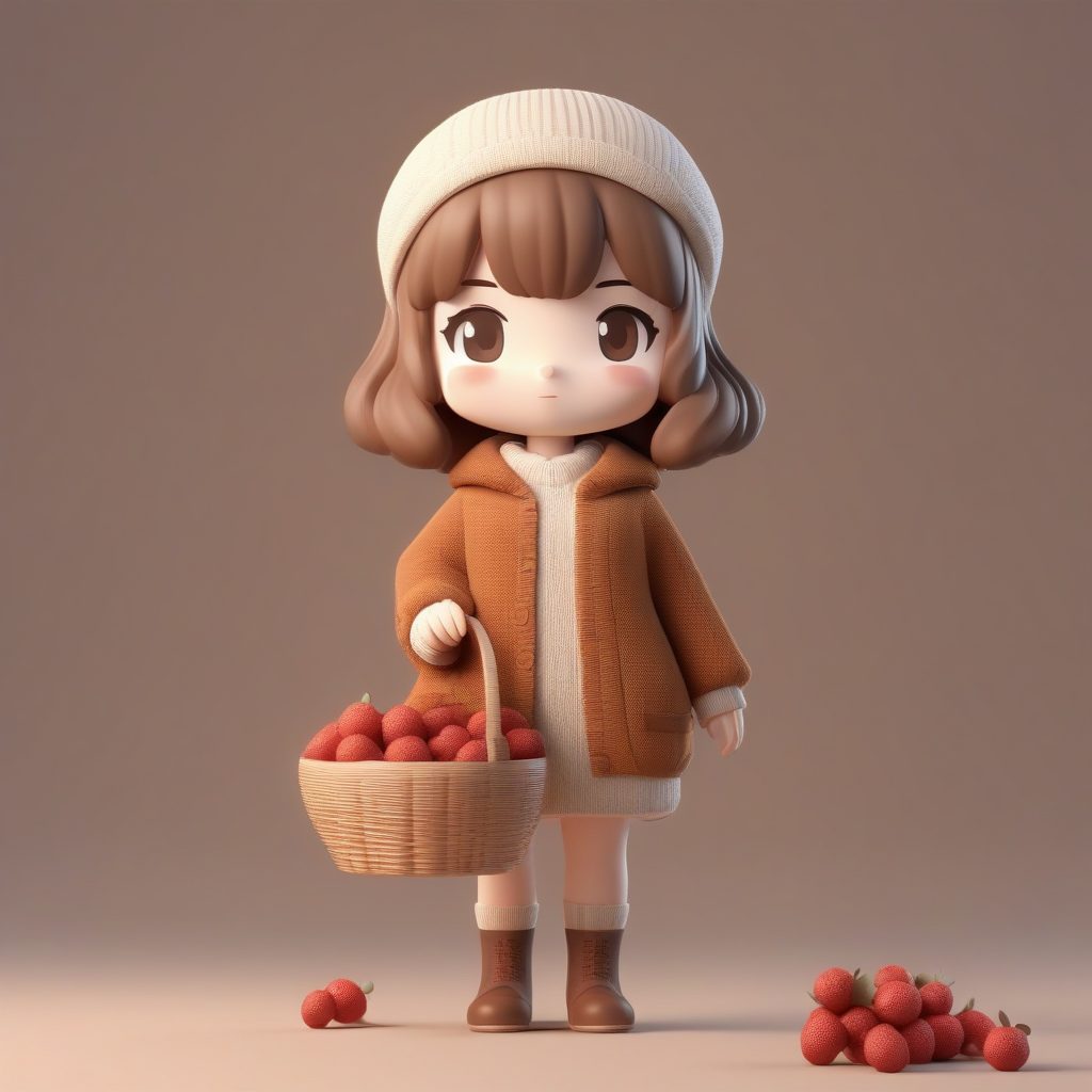 田园冬日穿搭:灯芯绒连衣裙Q版女孩C4D粘土风全身渲染