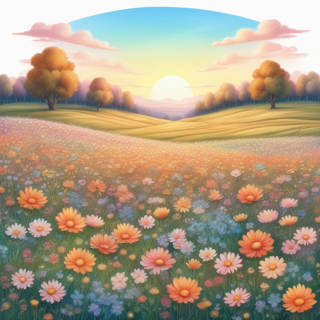 🌷田园风光！彩色铅笔下的花田，柔和粉彩色调壁纸！