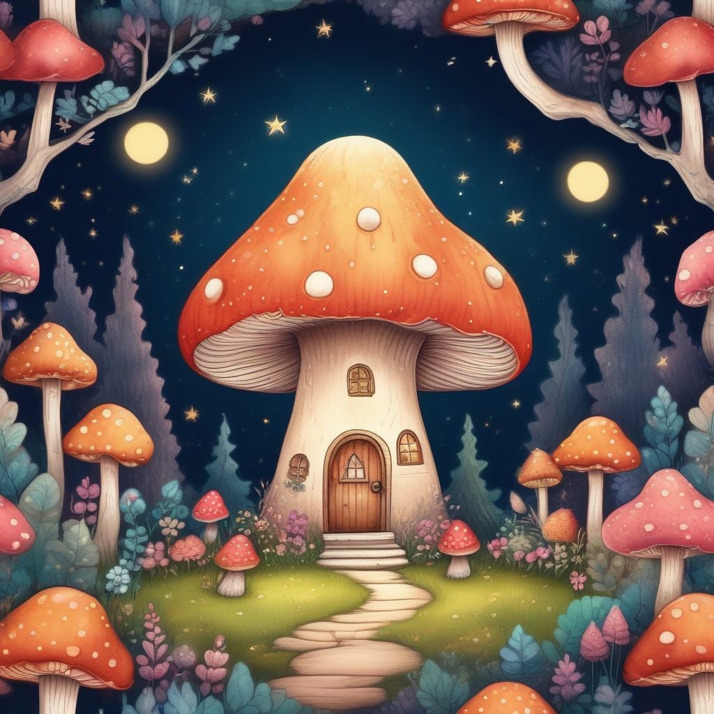 🍄童话壁纸天花板!治愈系手绘风蘑菇屋插画,超适合做手机背景图