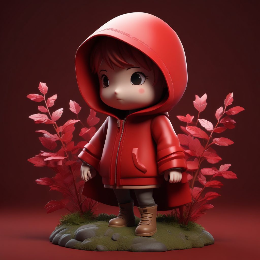 童话躲藏者：Q版红帽少女警惕躲藏的动态插画