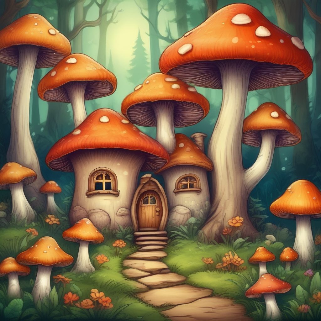 🍄 童话感拉满！异想天开的蘑菇屋马克笔故事书封面生成