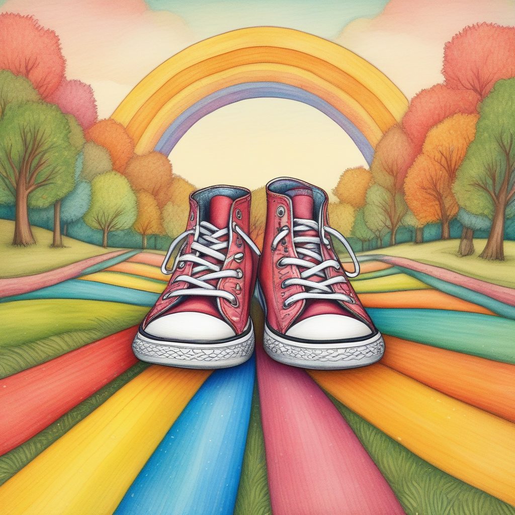 童话鞋履|行走在彩虹上的鞋子,浪漫故事书插画