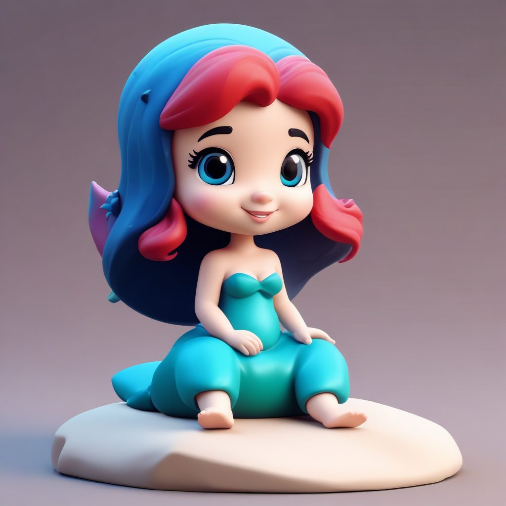 童话主题：Q版小美人鱼全身像AI提示词，C4D水光质感细节爆棚