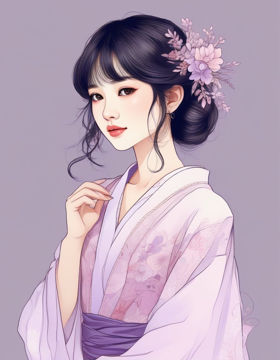 透明薄纱穿搭:温柔治愈系日系少女线稿纯色背景美学