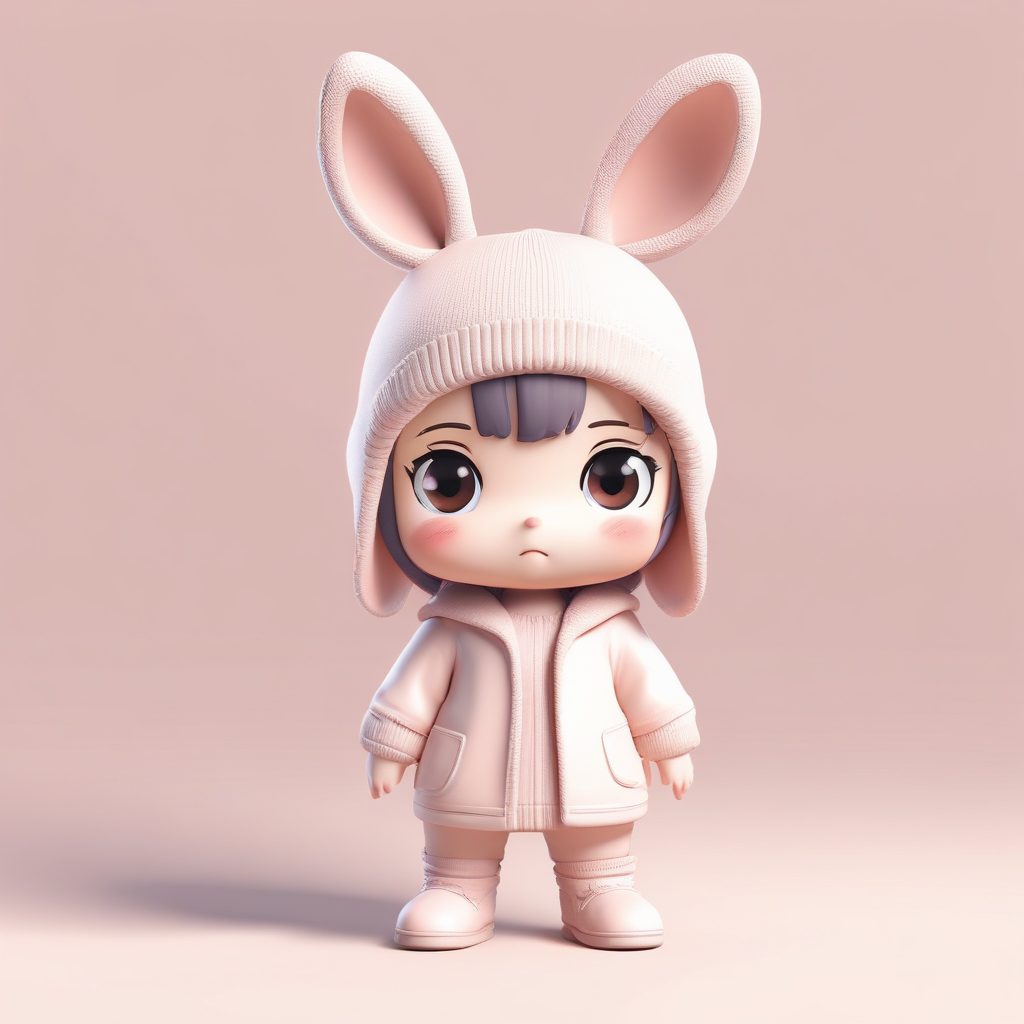 🐰兔耳朵针织帽！超萌Pop Mart Q版女孩蹲姿头像生成秘籍