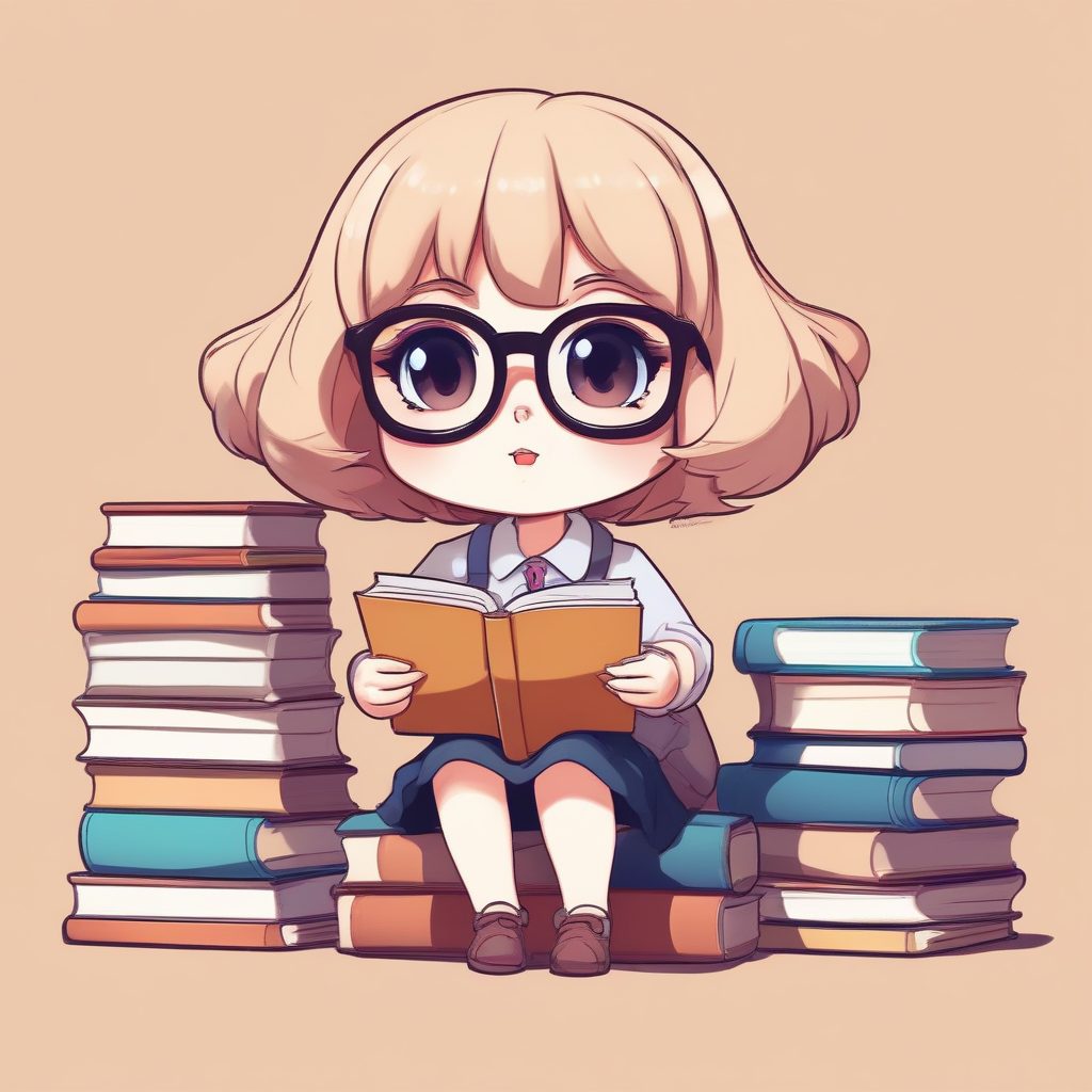 📚图书馆管理员Q版！知性可爱一个可爱时尚Q版动漫人物，表情动作丰富，书香气全身像