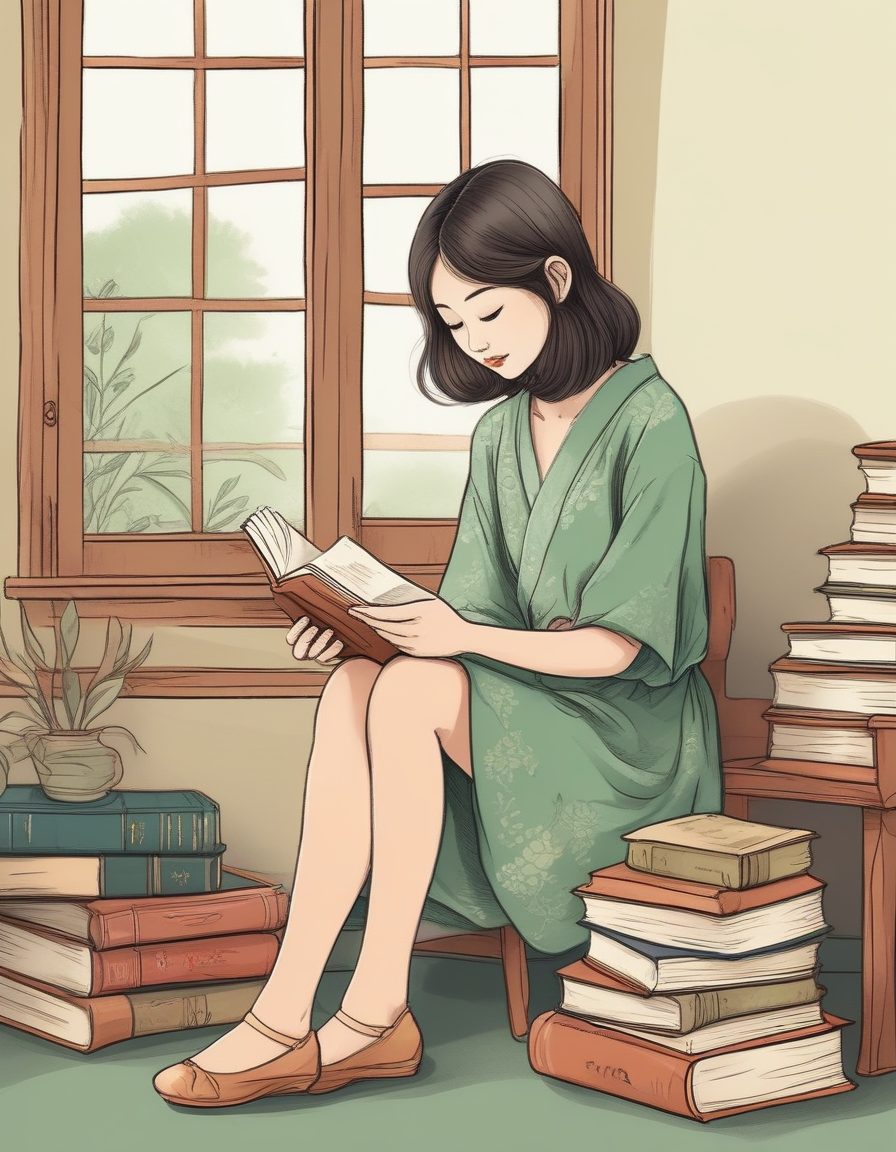 图书馆阅读：文艺系极简日系少女线稿插画创作指南