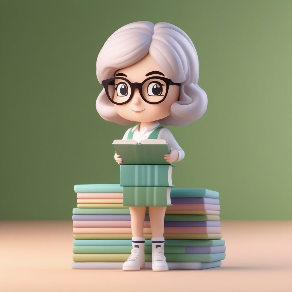 图书馆主题：文静Q版书虫盲盒手办提示词（8K超清）