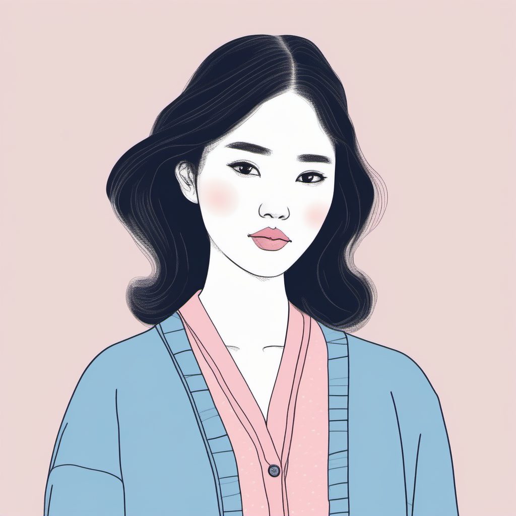 V领开衫穿搭:温柔知性风手绘线描与色彩搭配