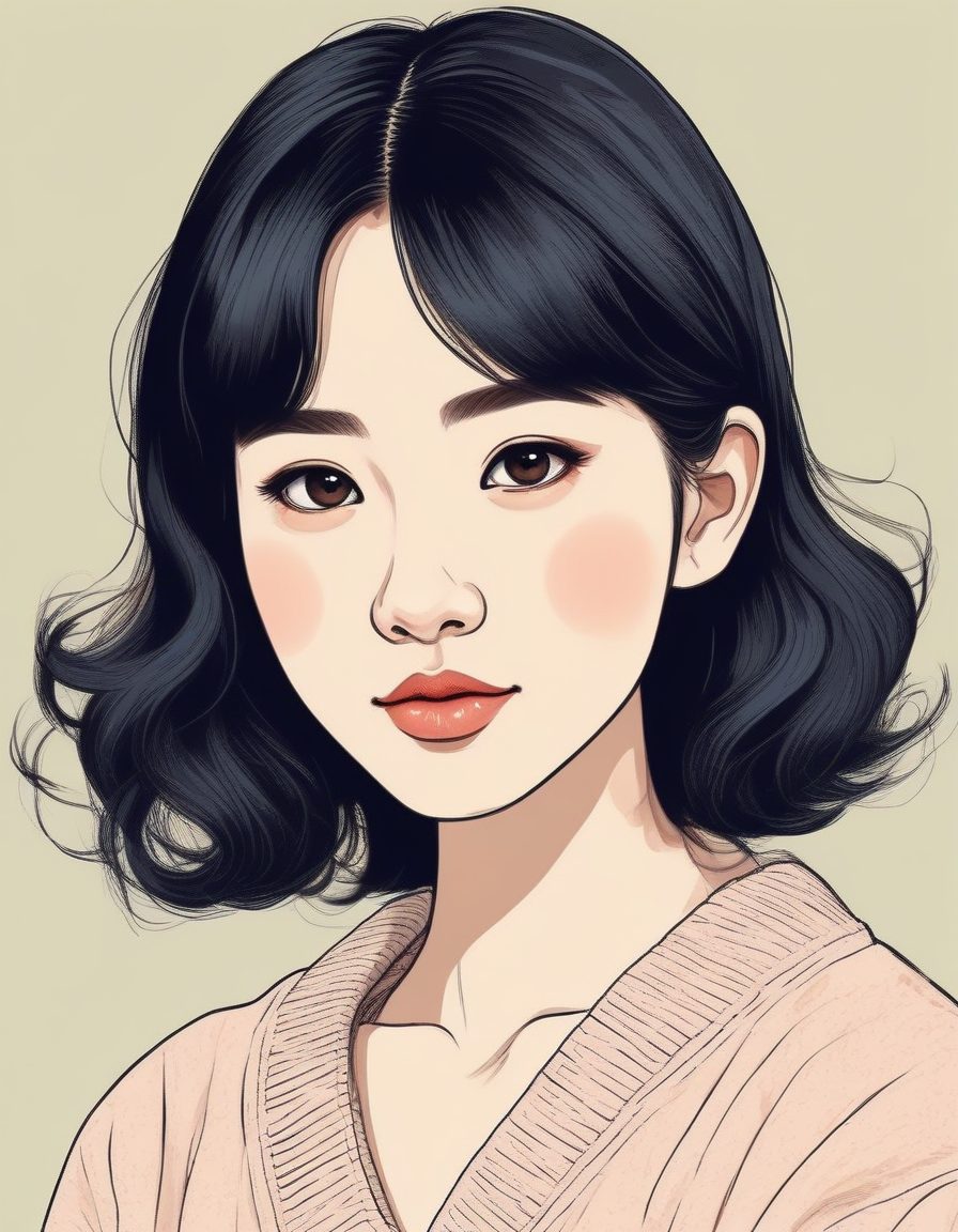 V领针织衫穿搭：温柔治愈系日系少女线稿插画技巧