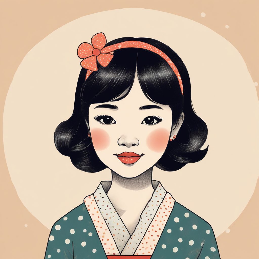 Vintage女孩：复古波点手绘线稿插画，油画棒蜡笔风，氛围感拉满