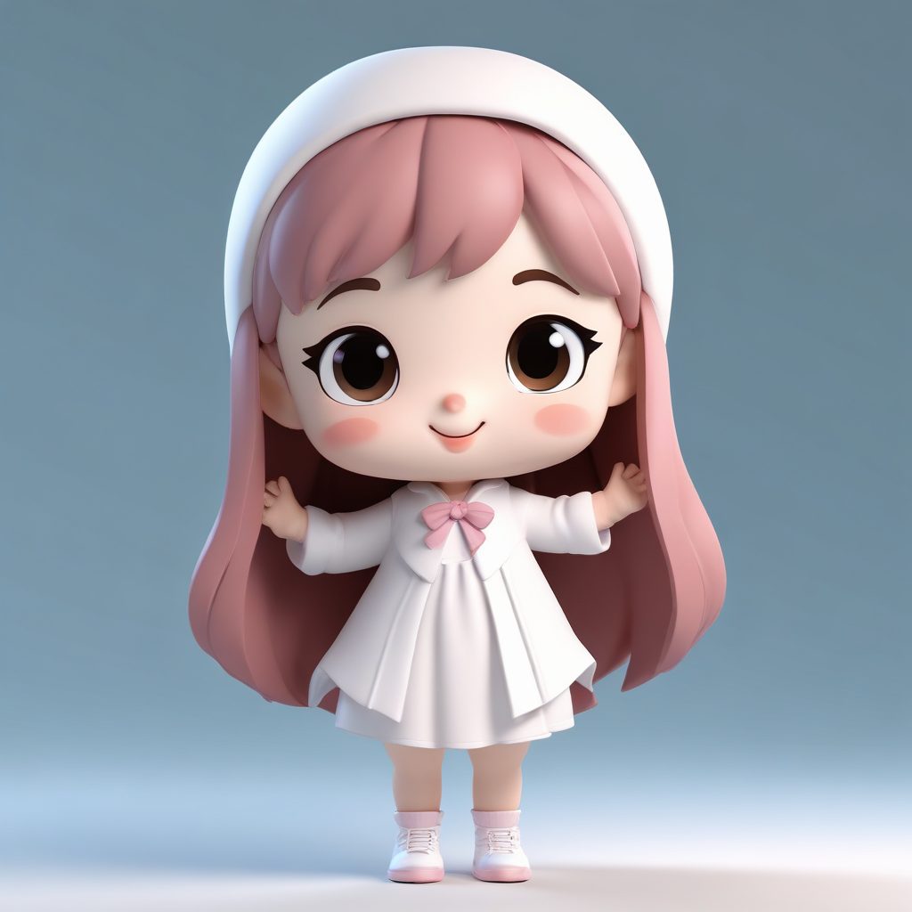 万用模板：比心动作Q版女孩，C4D纯色背景头像极简提示词